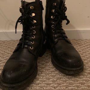 Black Combat Boots with Gold Accents